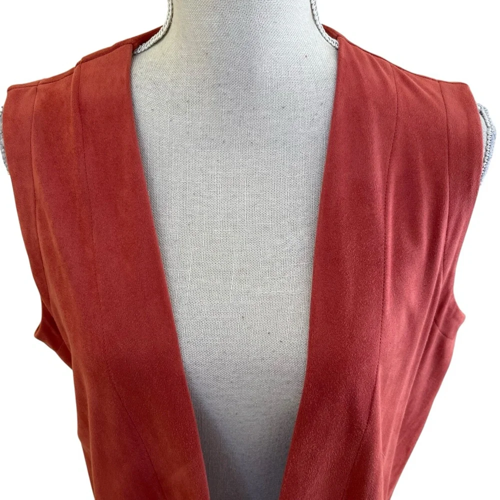 Soft Surroundings Terra Cotta Orange Faux Suede Like Long Vest M